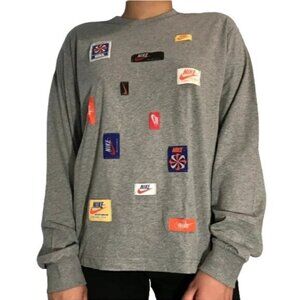 Nike Sportswear Patchwork Logo Gray Long Sleeve Crewneck T-shirt